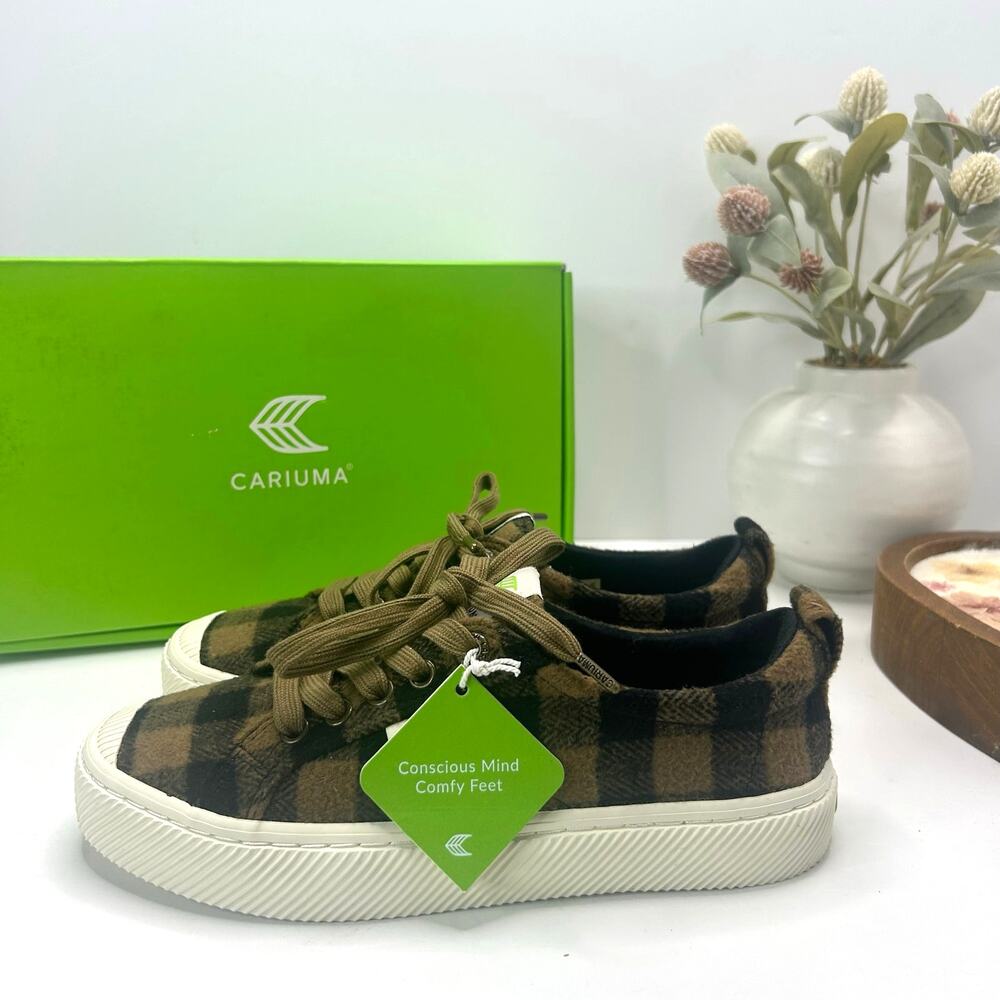 Cariuma OCA Low Casual Flannel Plaid Sneaker Brown/Black Women's 7 NWB